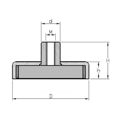 Gripmagnet ferrit Ø50x10 mm med M6 gängbussning och 22,0 kg styrka